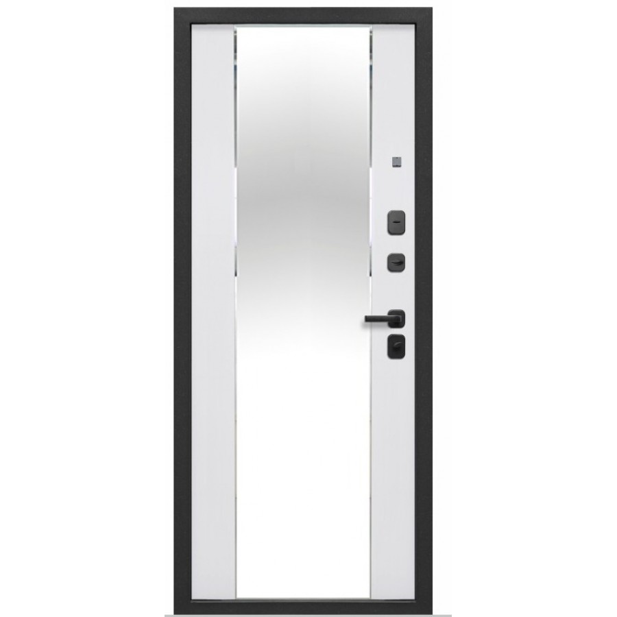 Дверь входная Тайга 9 см 2 МДФ Зеркало Эмалит белый