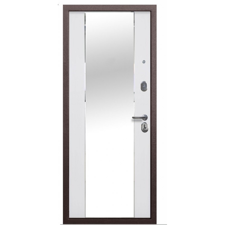 Дверь входная металлическая "Тайга" 7см Зеркало Эмалит белый