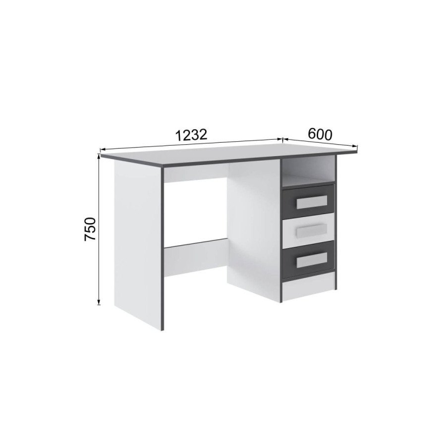 Стол письменный "Тэбби" Белый с тиснением, Графит серый