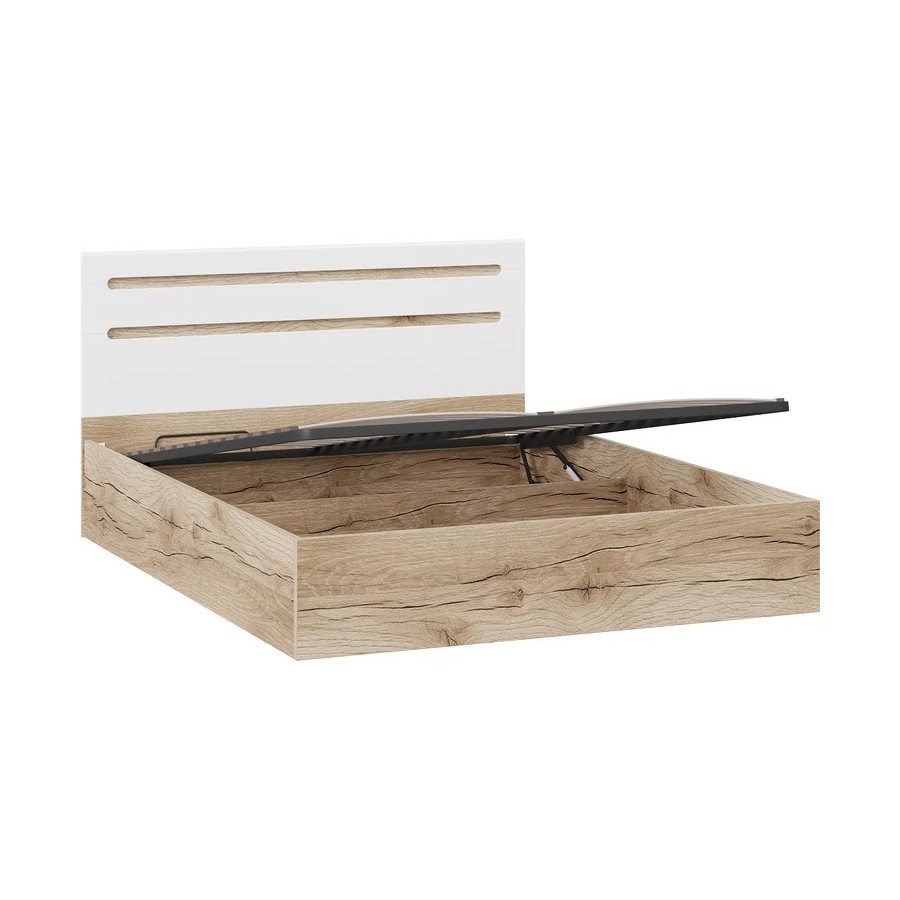 Кровать с ПМ «Фьюжн» (с подъемным механизмом) без заглушины - ТД-260.01.04 Дуб Делано, Белый глянец