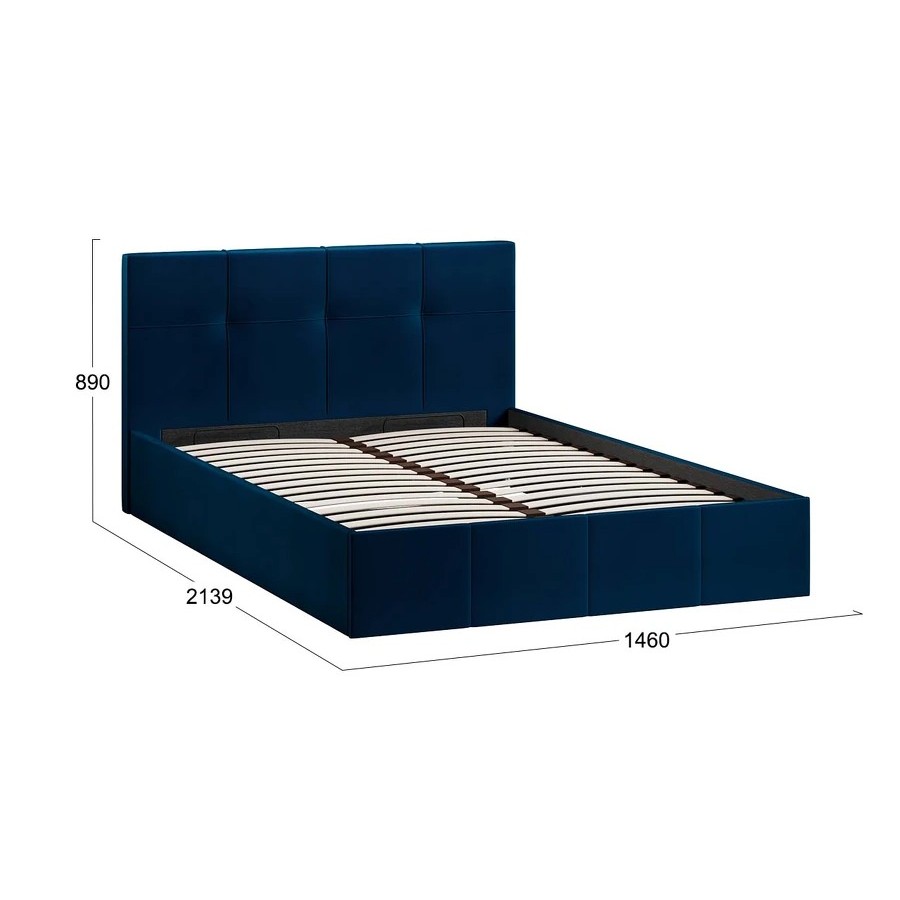 Кровать с ПМ «Лора» 140 см (с подъемным механизмом) с заглушиной (Велюр Confetti Blue)