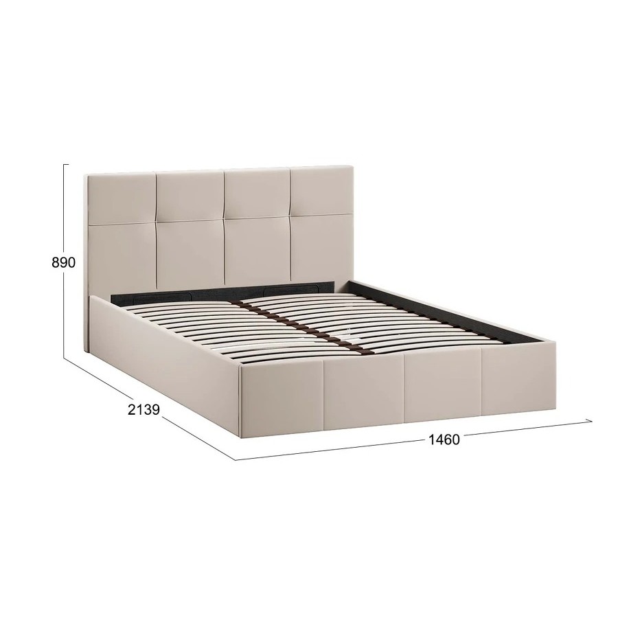 Кровать с ПМ «Лора» 140 см (с подъемным механизмом) с заглушиной (Велюр Confetti Cream)