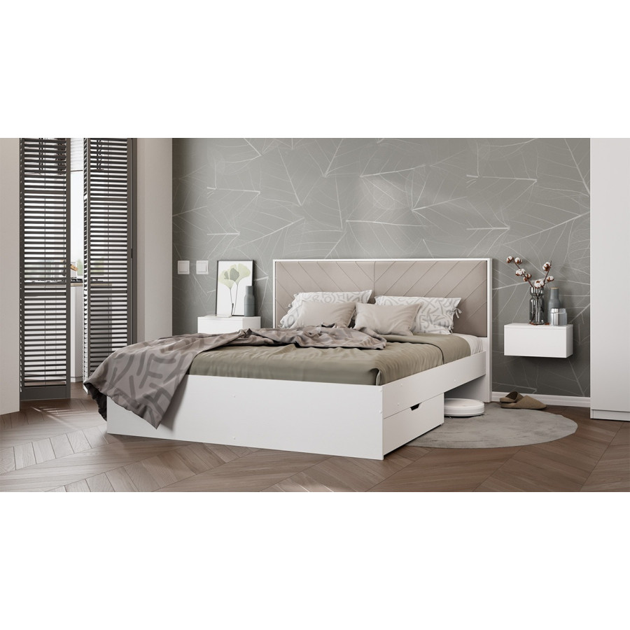 Кровать без ПМ «Стенли» (без подъемного механизма) Белый Ясень, Велюр Confetti Smoke