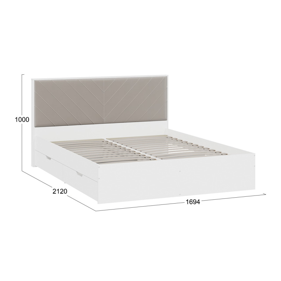 Кровать без ПМ «Стенли» (без подъемного механизма) Белый Ясень, Велюр Confetti Smoke