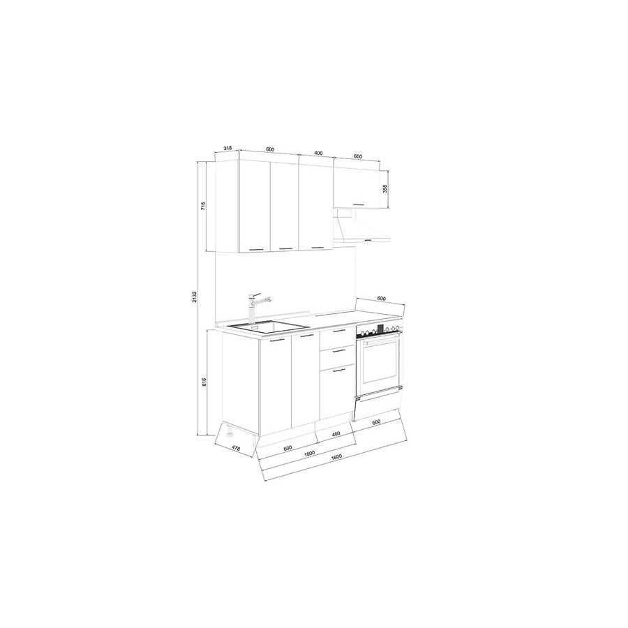 Кухонный гарнитур «Бьянка» длиной 160 см Белый, Дуб белый