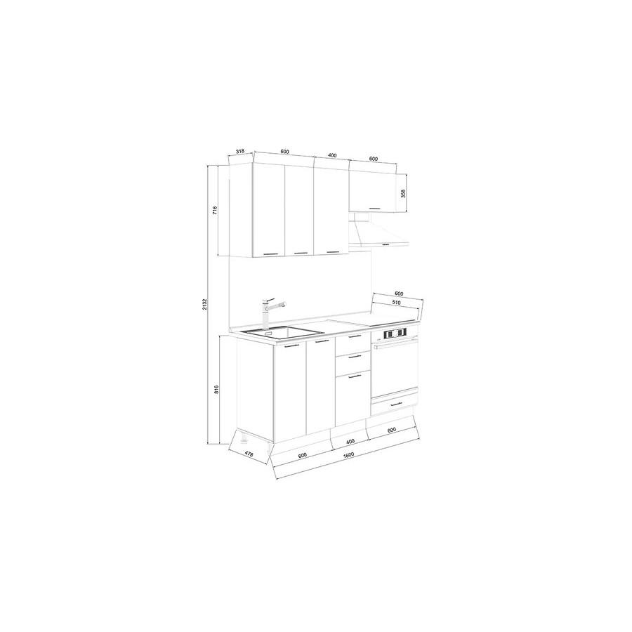 Кухонный гарнитур «Детройт» длиной 160 см со шкафом НБ Белый, Дуб Крафт золотой