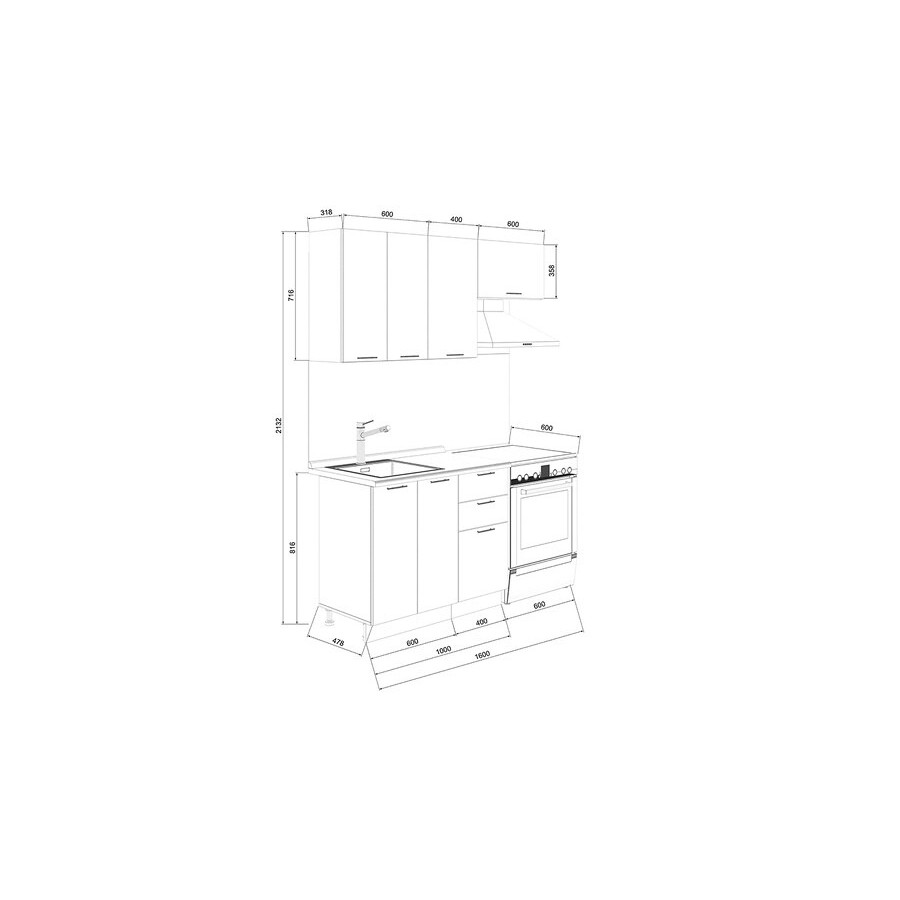 Кухонный гарнитур «Весна» длиной 160 см Белый, Белый глянец