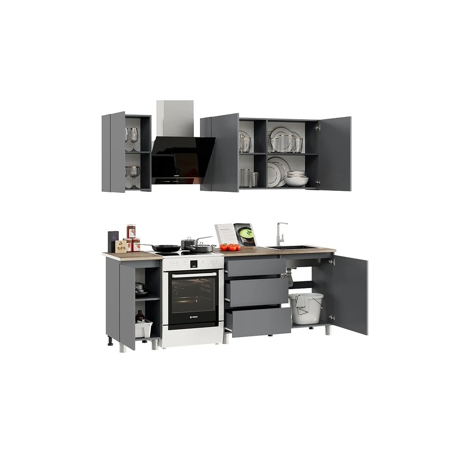 Кухонный гарнитур «Денвер» длиной 160 см Графит Серый, Дуб Сонома