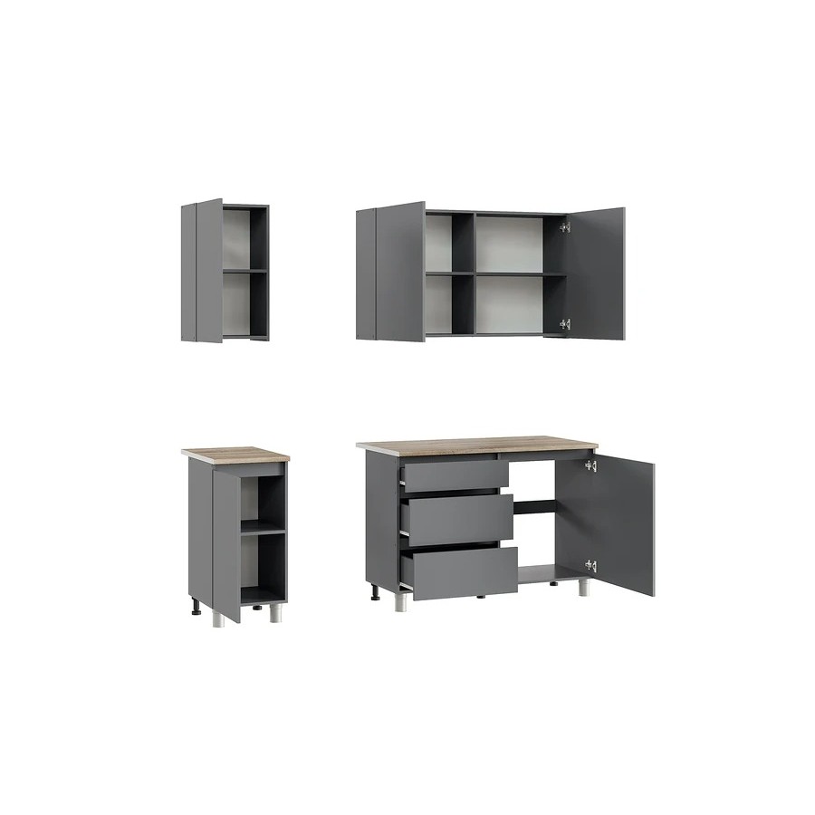 Кухонный гарнитур «Денвер» длиной 160 см Графит Серый, Дуб Сонома