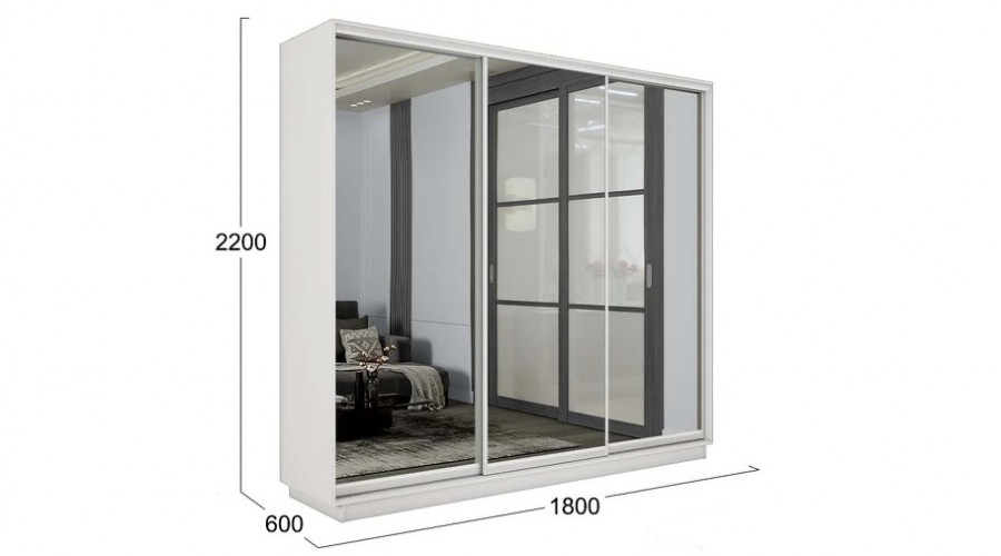 Шкаф-купе 3-х дверный «Румер-2» - СШК 3.180.60-13.13.13 Белый снег, Зеркало