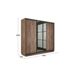 Шкаф-купе 3-х дверный «Румер-2» - СШК 3.180.60-11.13.11(Н) Дуб Крафт Табачный, Зеркало, Черный профиль