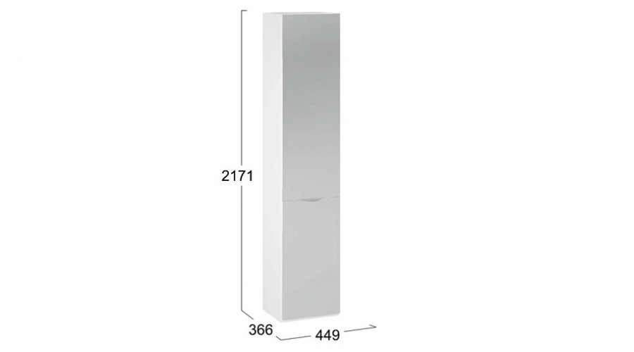 Шкаф для белья (366) с 1 зеркальной дверью «Глосс» - СМ-319.07.012 Белый Жемчуг, Белый глянец