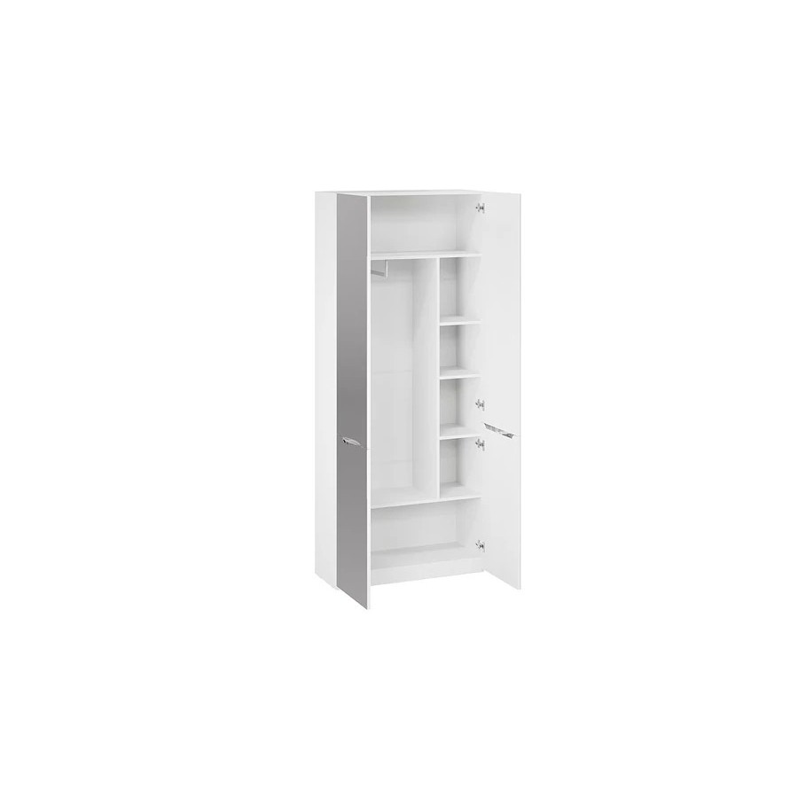 Шкаф для одежды (366) с 1 зеркальной и 1 дверью со стеклом «Глосс» - СМ-319.07.015 Белый Жемчуг, Белый глянец, Стеклом