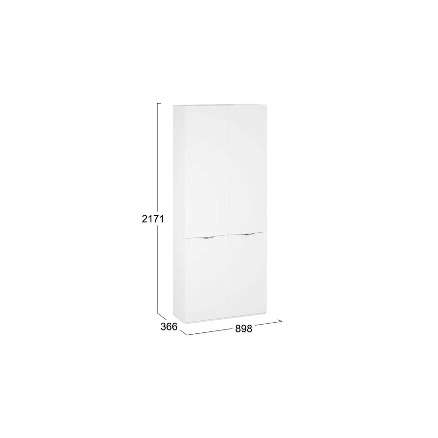 Шкаф для одежды (366) с 2 дверями со стеклом «Глосс» - СМ-319.07.013 Белый Жемчуг, Белый глянец, Стекло