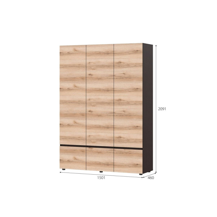 Шкаф трехстворчатый "Берген" Дуб Венге, Дуб Делано