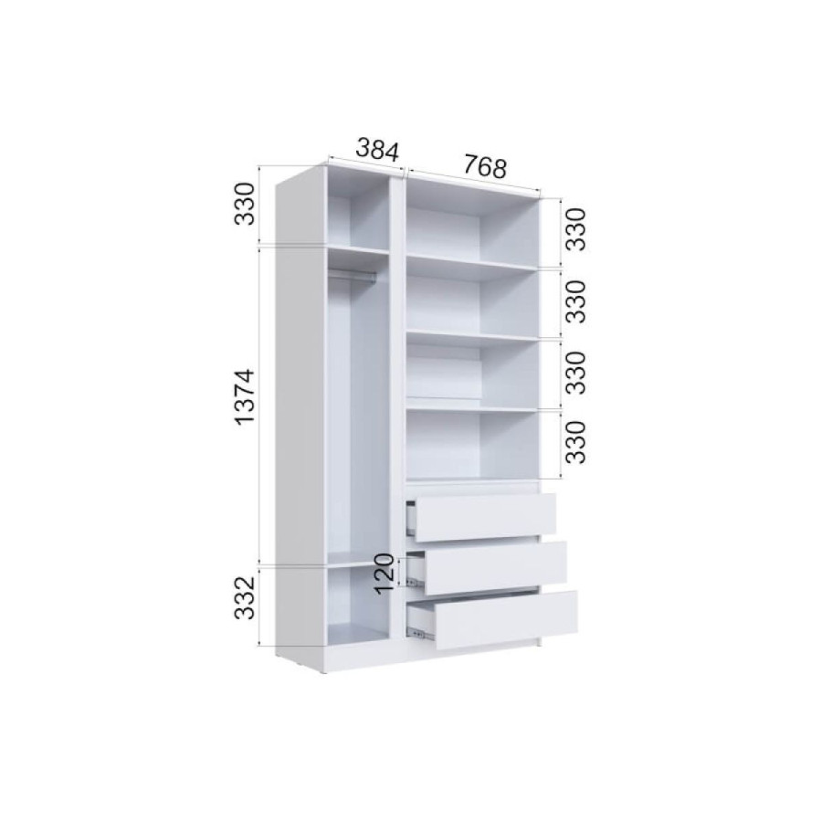 Шкаф трёхстворчатый "Мэнкс" МСШ - 24 Белый c тиснением