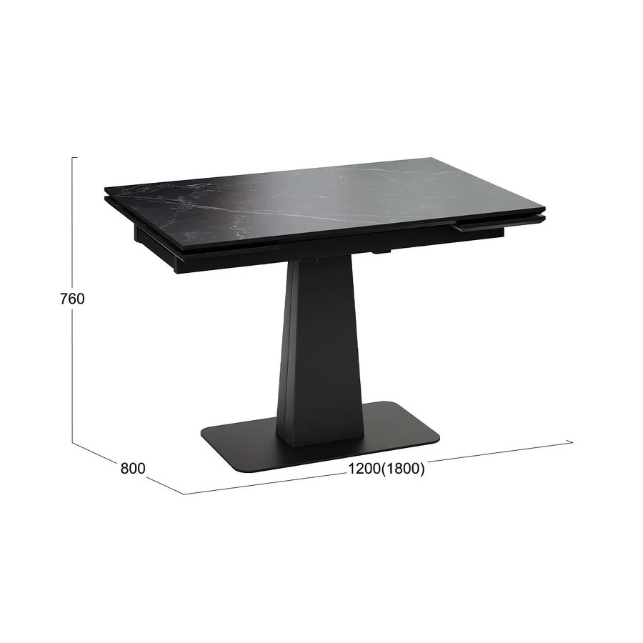 Стол обеденный «Бридж» Тип 3 Черный муар, Керамика матовая серый мрамор