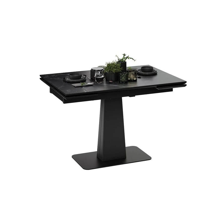 Стол обеденный «Бридж» Тип 3 Черный муар, Керамика матовая серый мрамор