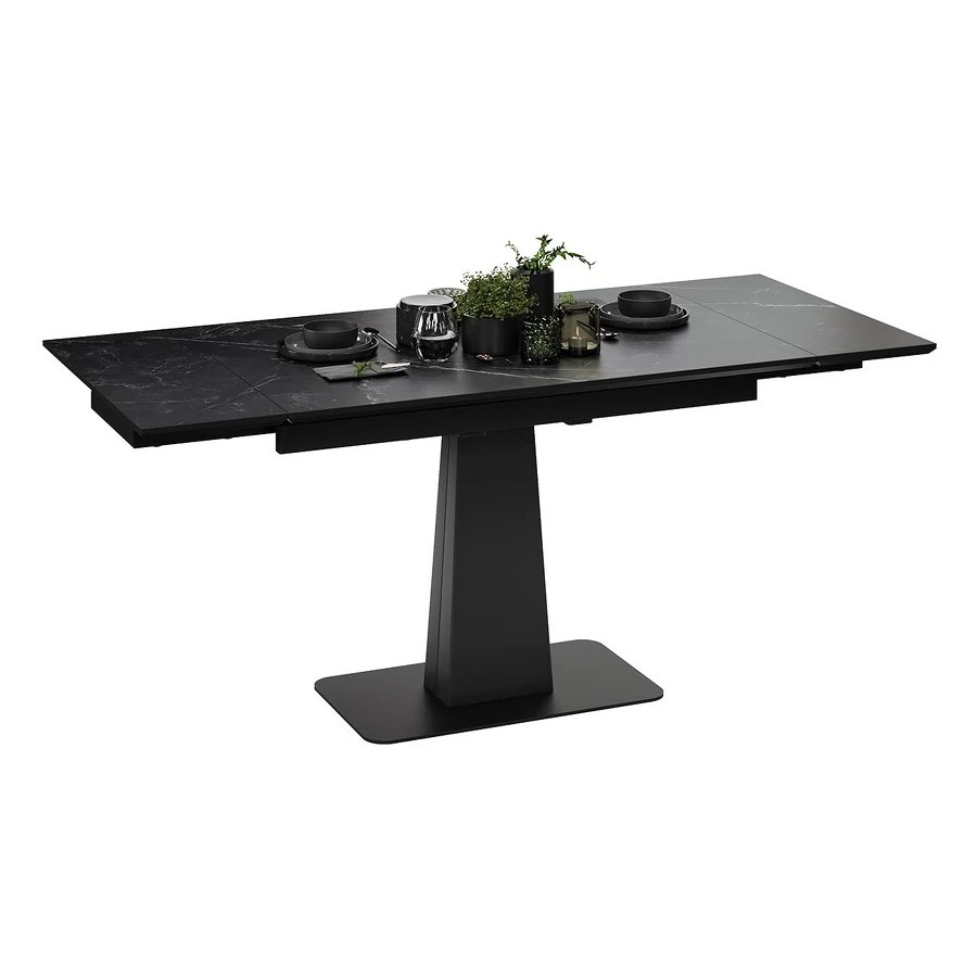 Стол обеденный «Бридж» Тип 3 Черный муар, Керамика матовая серый мрамор