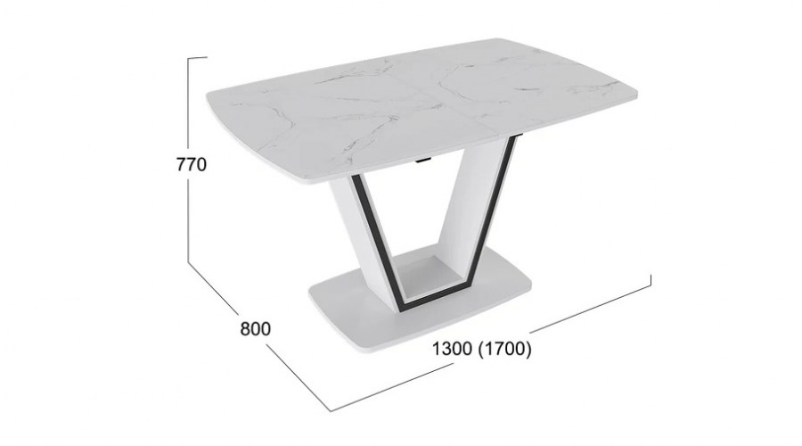 Стол обеденный «Дели» Тип 1 Белый глянец, Стекло матовое белый мрамор