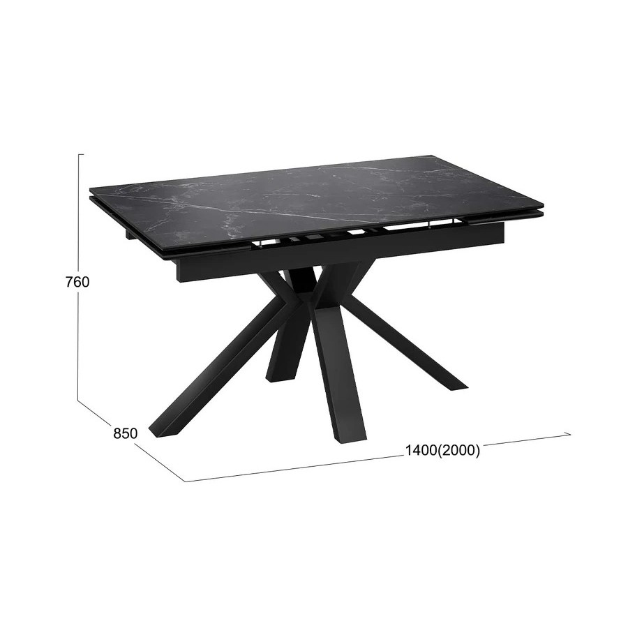 Стол обеденный "Дерби" Тип 1 Черный муар, Керамика матовая черный мрамор