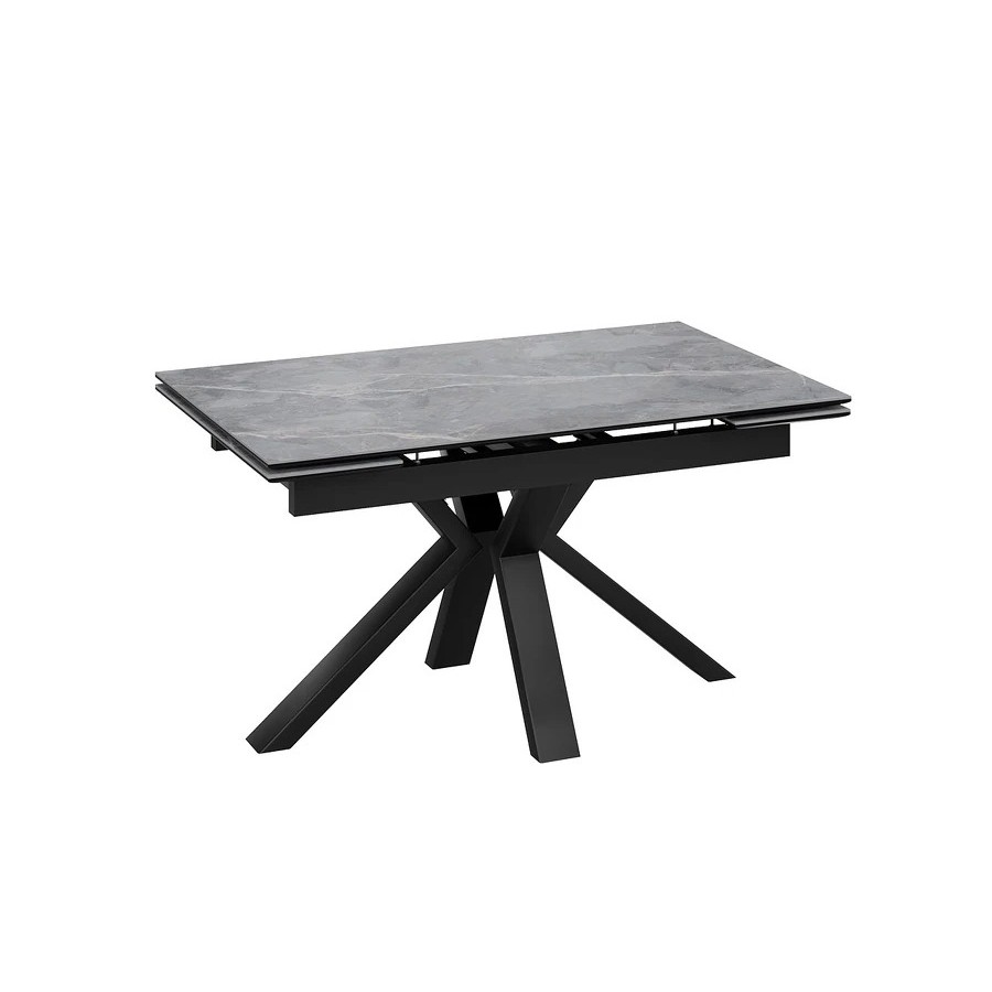 Стол обеденный "Дерби" Тип 1 Черный муар, Керамика матовая серый мрамор