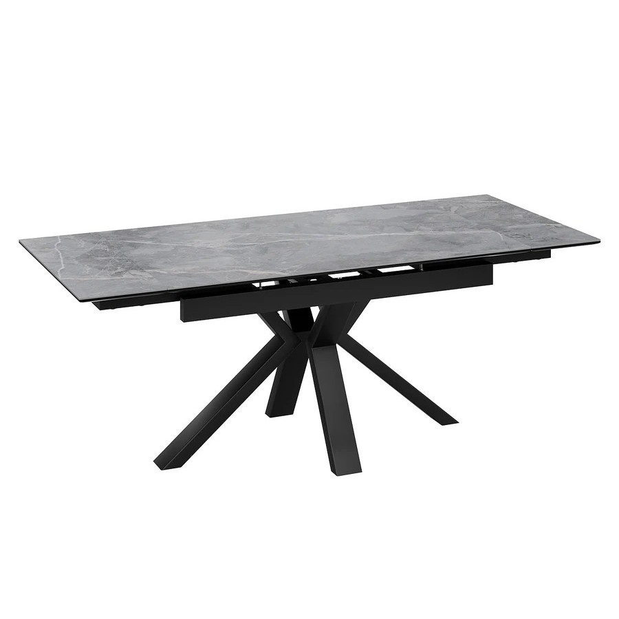 Стол обеденный "Дерби" Тип 1 Черный муар, Керамика матовая серый мрамор