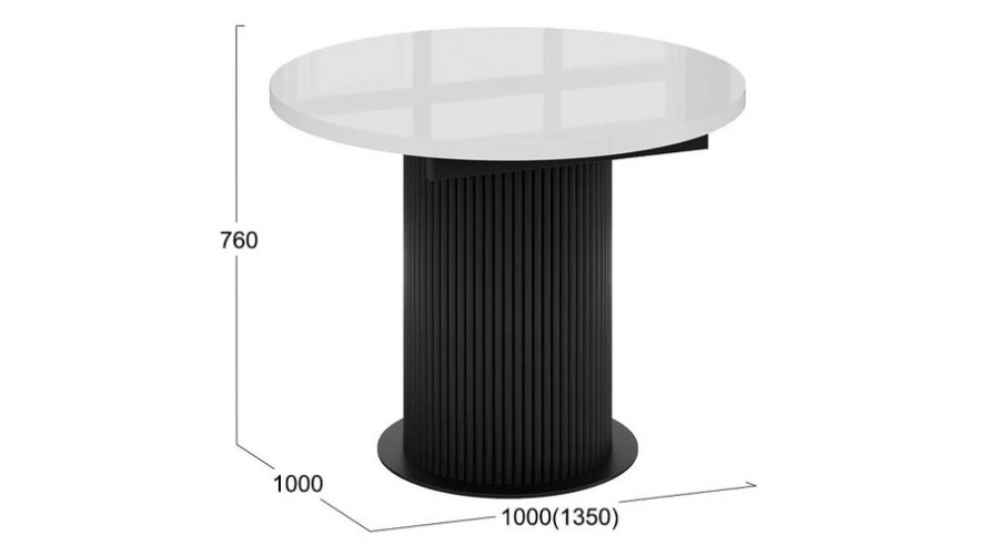 Стол обеденный раздвижной «Эридан» Тип 1 Черный муар, Стекло глянцевое белое