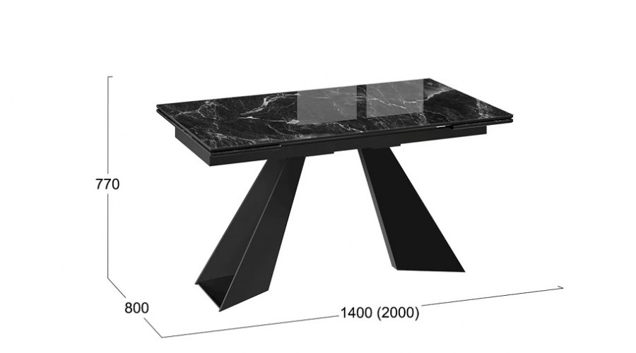 Стол обеденный «Гермес» Черный муар, Стекло глянцевое черный мрамор