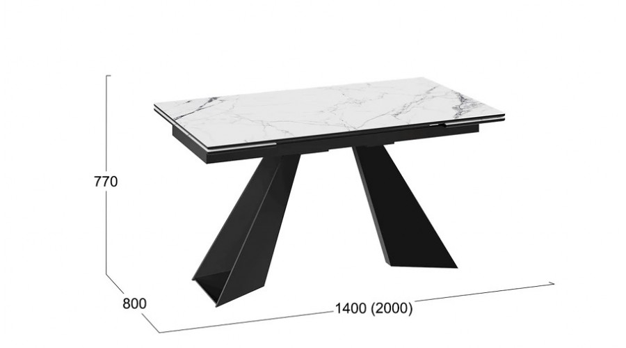 Стол обеденный «Гермес» Черный муар, Стекло глянцевое белый мрамор