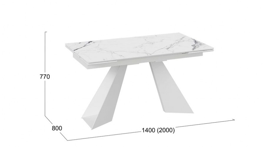 Стол обеденный «Гермес» Белый муар, Стекло глянцевое белый мрамор
