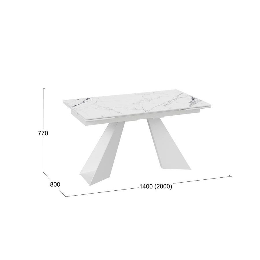 Стол обеденный «Гермес» Белый муар, Стекло глянцевое белый мрамор
