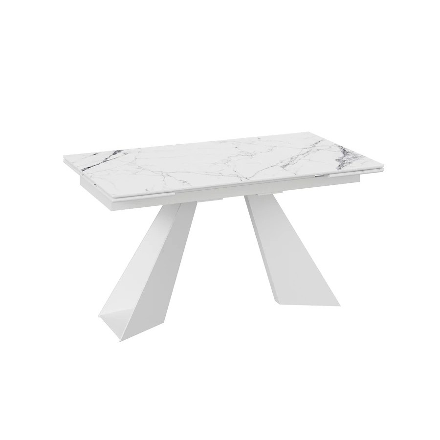 Стол обеденный «Гермес» Белый муар, Стекло глянцевое белый мрамор