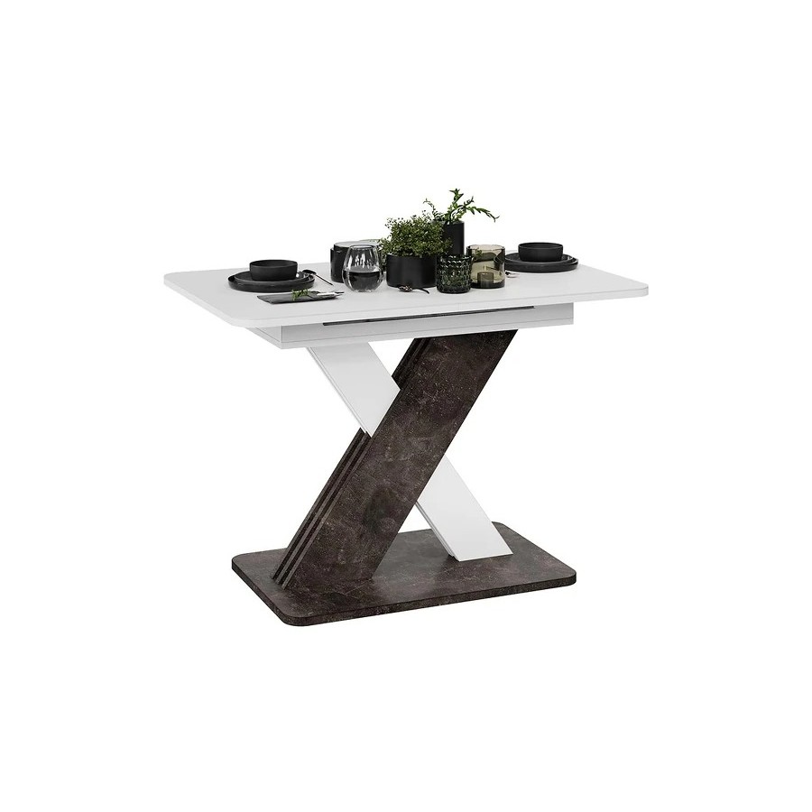 Стол обеденный раздвижной «Люксембург» Тип 1 Ателье темный, Белый, Стекло белое матовое