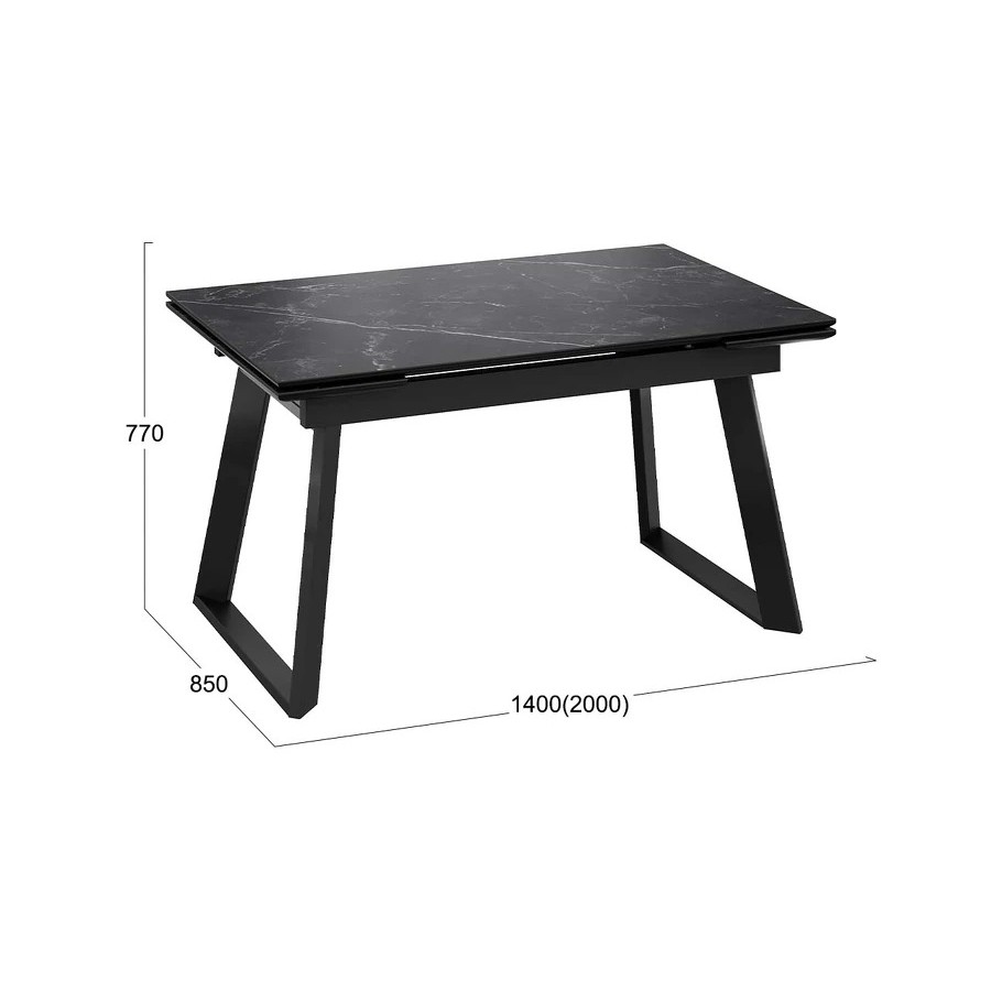 Стол обеденный раздвижной «Стоун» Тип 1 Черный муар, Керамика матовая черный мрамор