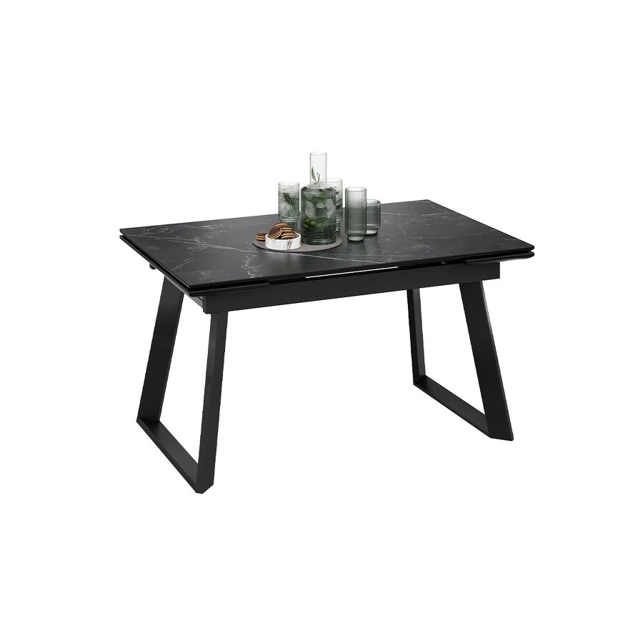 Стол обеденный раздвижной «Стоун» Тип 1 Черный муар, Керамика матовая черный мрамор