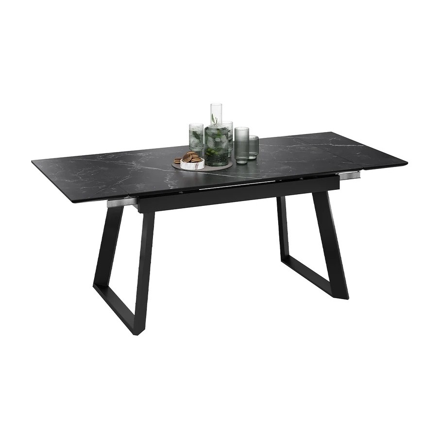 Стол обеденный раздвижной «Стоун» Тип 1 Черный муар, Керамика матовая черный мрамор