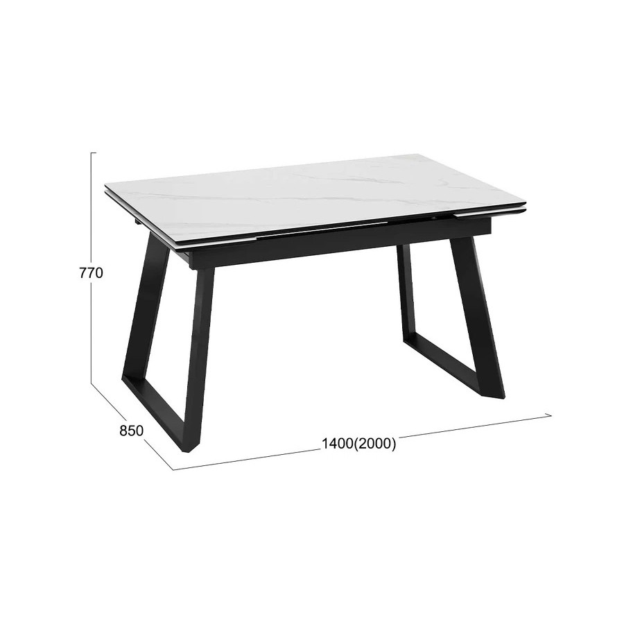 Стол обеденный раздвижной «Стоун» Тип 1 Черный муар, Керамика матовая белый мрамор