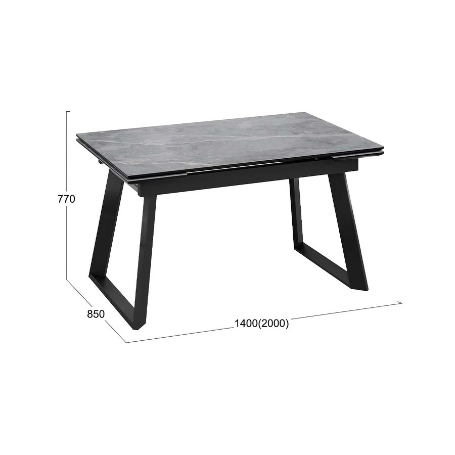Стол обеденный раздвижной «Стоун» Тип 1 Черный муар, Керамика матовая серый мрамор