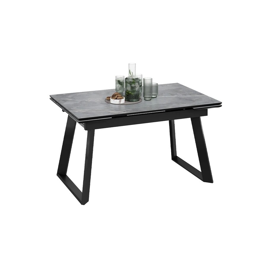 Стол обеденный раздвижной «Стоун» Тип 1 Черный муар, Керамика матовая серый мрамор