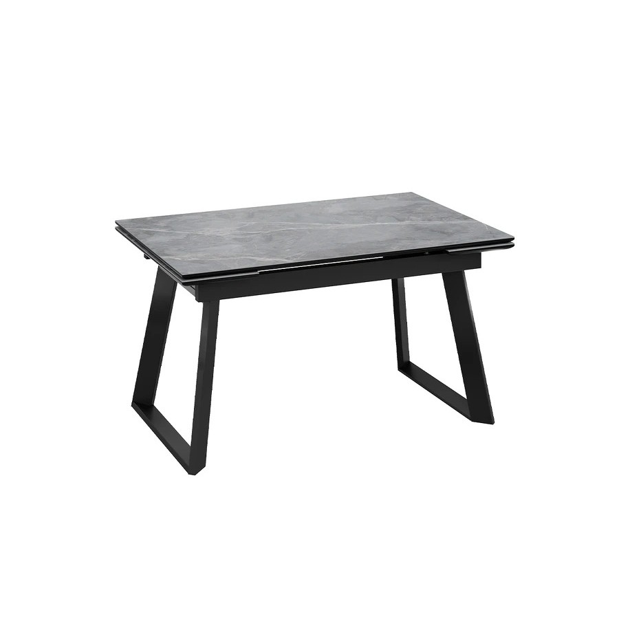 Стол обеденный раздвижной «Стоун» Тип 1 Черный муар, Керамика матовая серый мрамор
