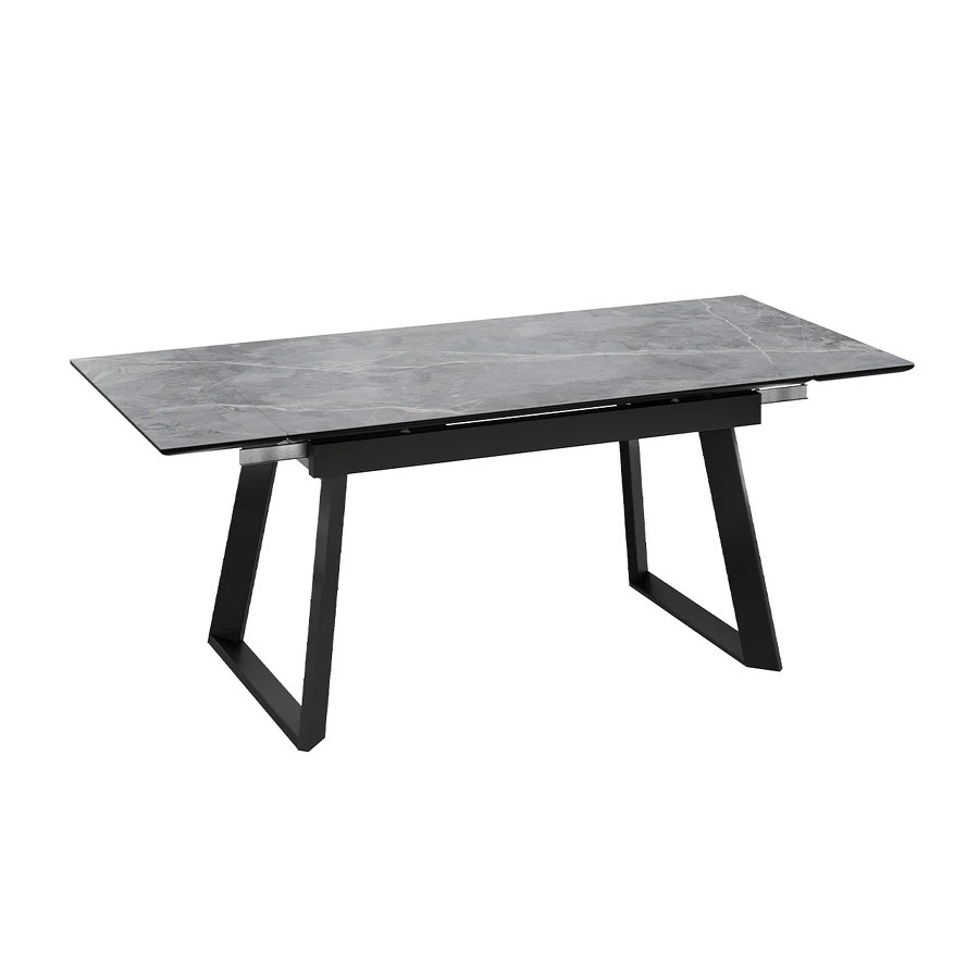 Стол обеденный раздвижной «Стоун» Тип 1 Черный муар, Керамика матовая серый мрамор