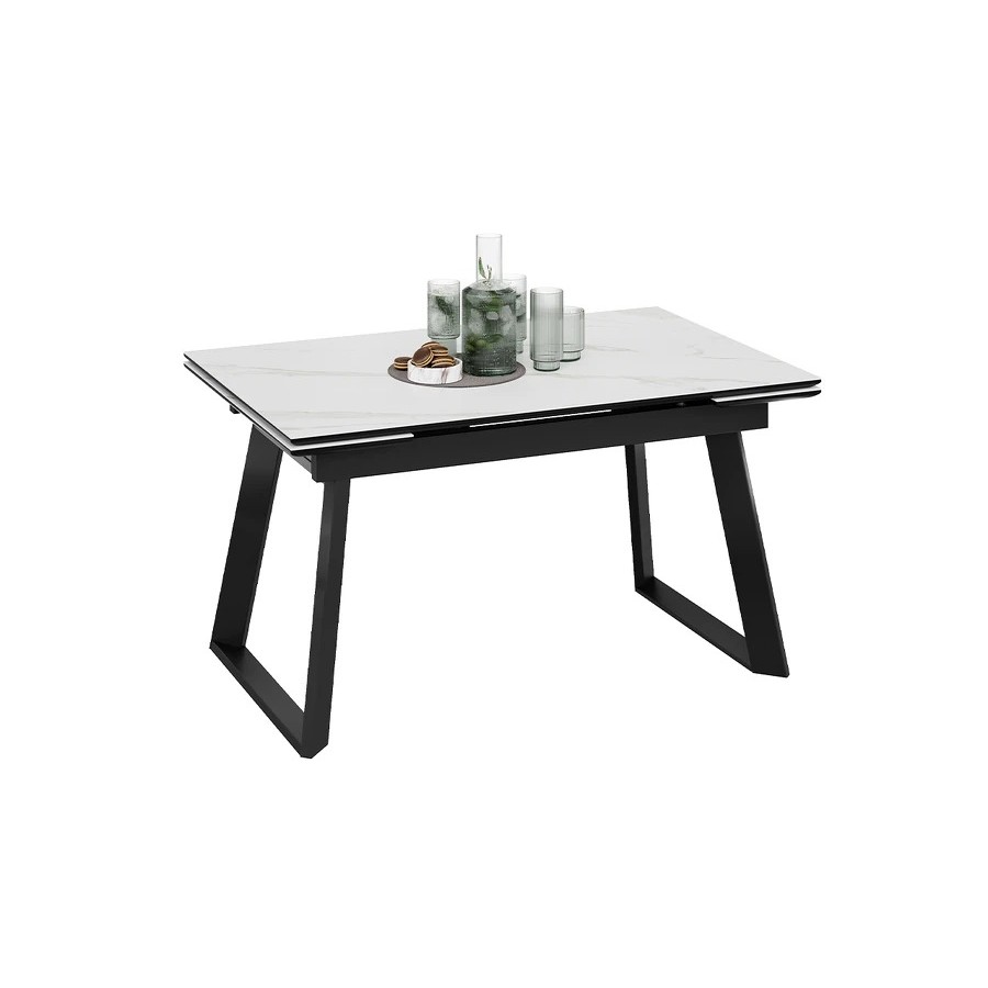 Стол обеденный раздвижной «Стоун» Тип 1 Черный муар, Керамика матовая белый мрамор