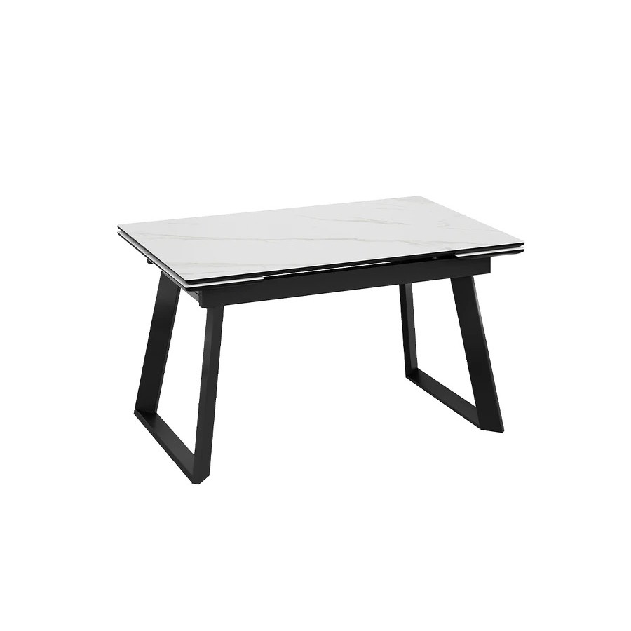 Стол обеденный раздвижной «Стоун» Тип 1 Черный муар, Керамика матовая белый мрамор
