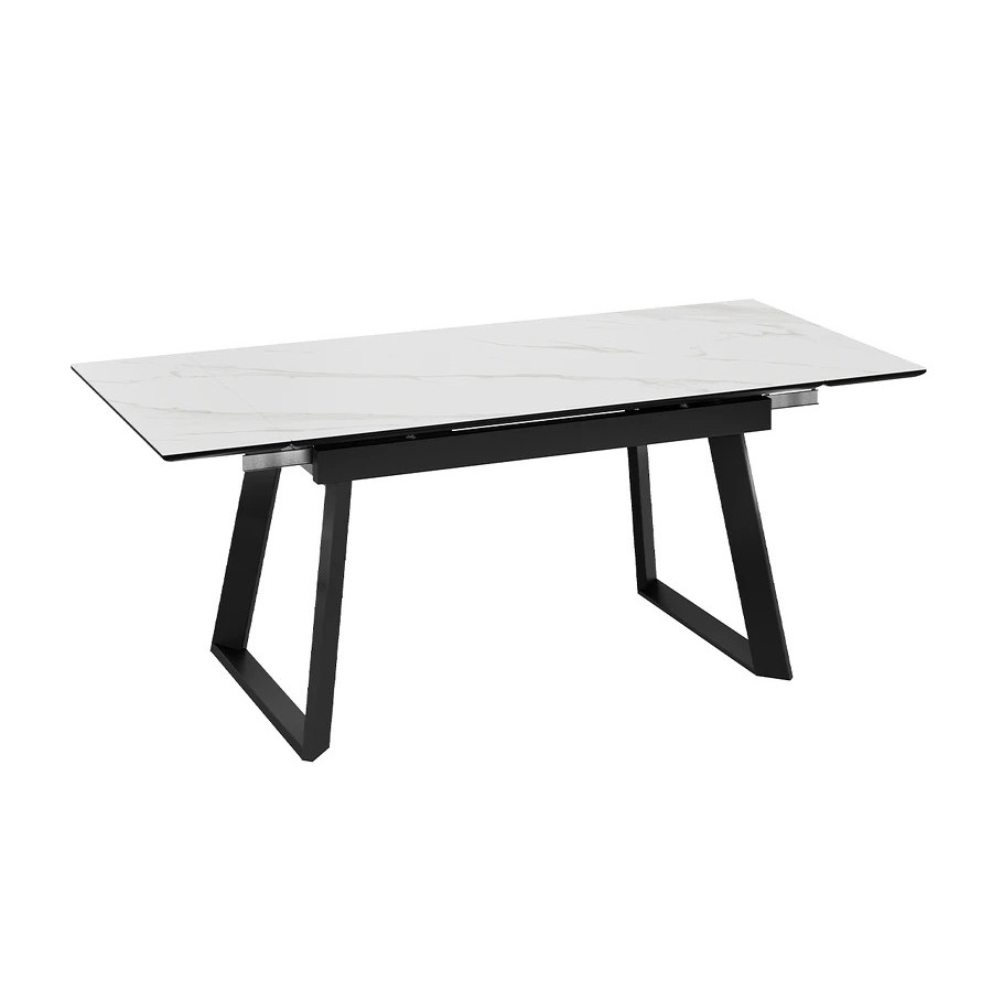 Стол обеденный раздвижной «Стоун» Тип 1 Черный муар, Керамика матовая белый мрамор