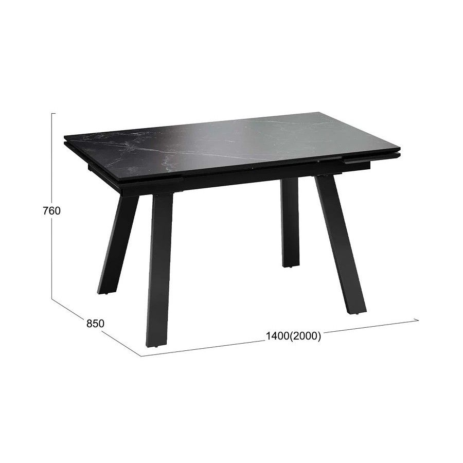 Стол обеденный «Дэкстон» тип 1 Черный муар, Керамика матовая черный мрамор