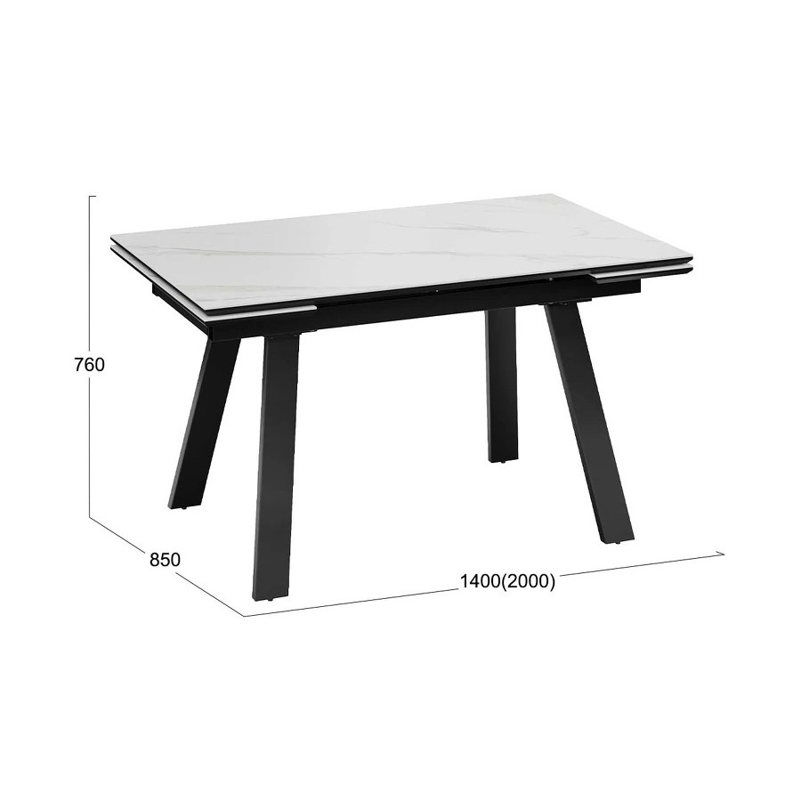 Стол обеденный «Дэкстон» тип 1 Черный муар, Керамика матовая белый мрамор