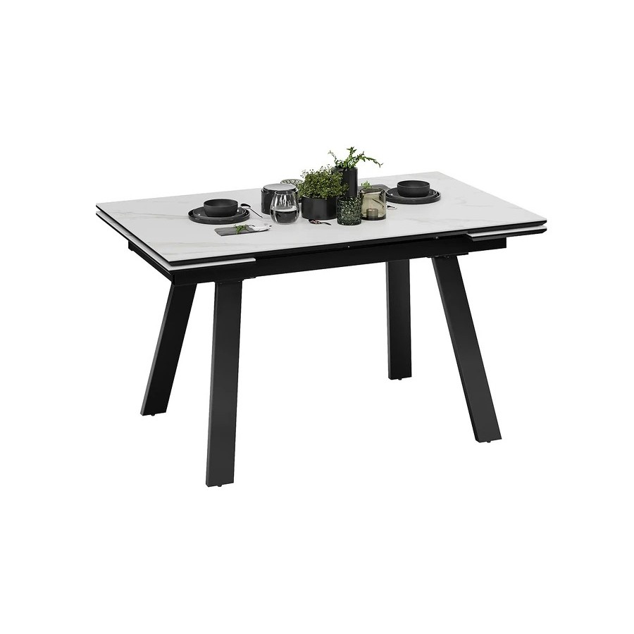 Стол обеденный «Дэкстон» тип 1 Черный муар, Керамика матовая белый мрамор