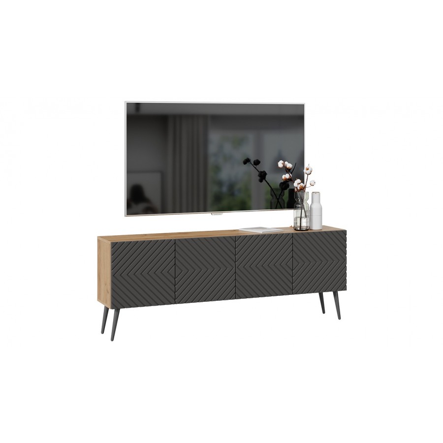 Тумба ТВ с опорами Танго Дуб крафт золотой/Холст вулкан