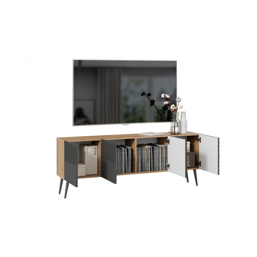 Тумба ТВ с опорами Танго Дуб крафт золотой/Холст вулкан